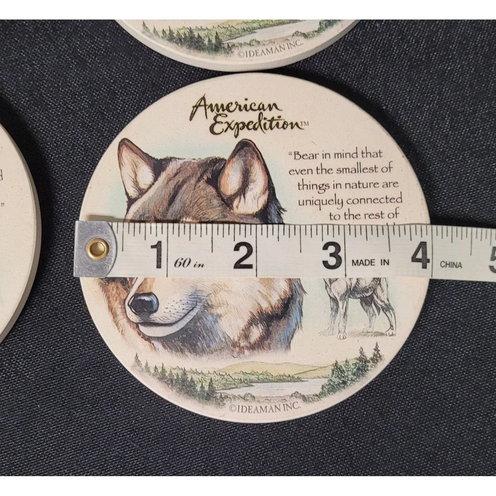 American Expedition Wildlife Stone Wolf Coasters Set of 4 Timber / Gray Wolf